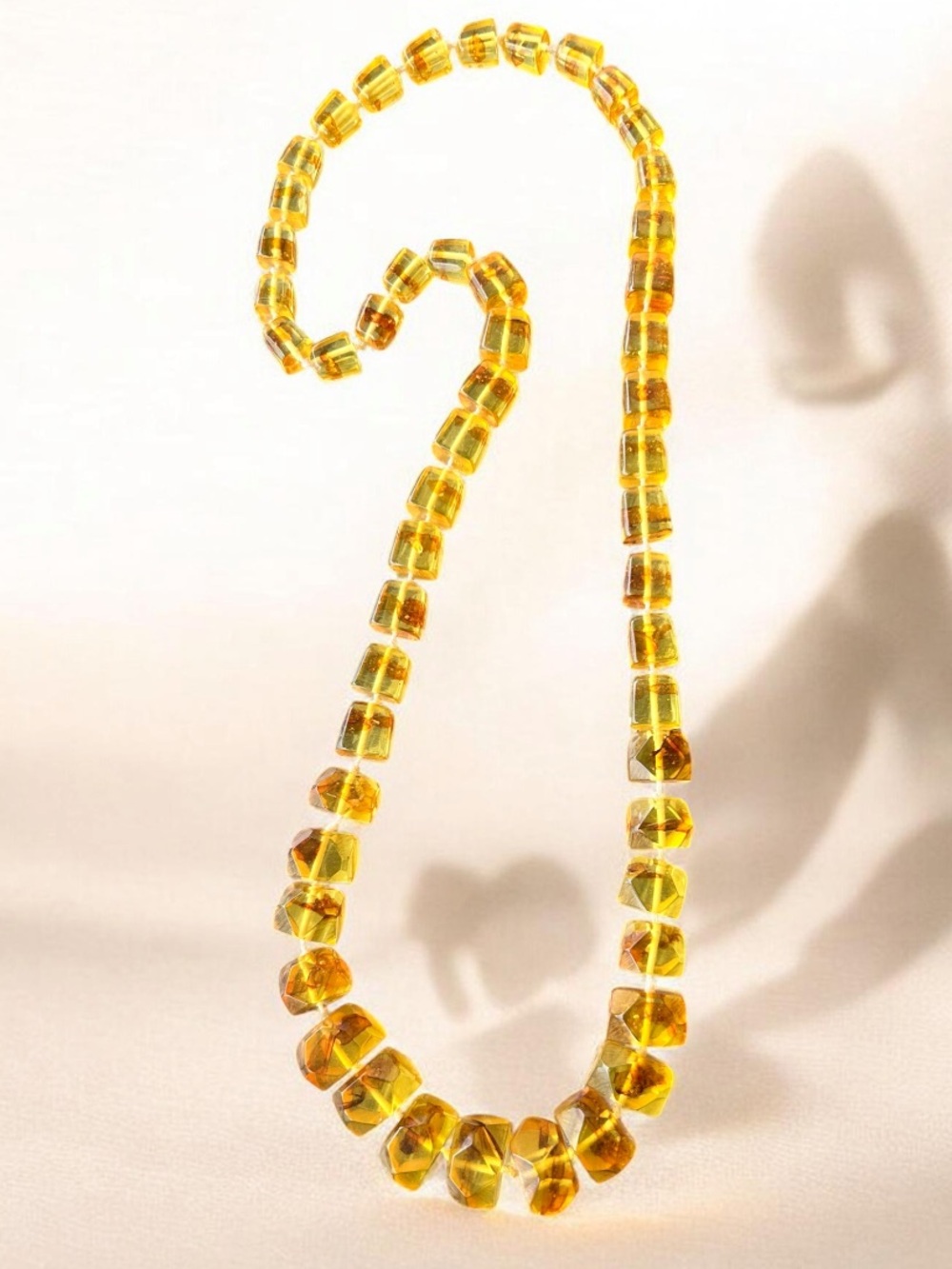 Vintage Poland Baltic “Lemon” Amber Faceted Large Stone Bead Necklace